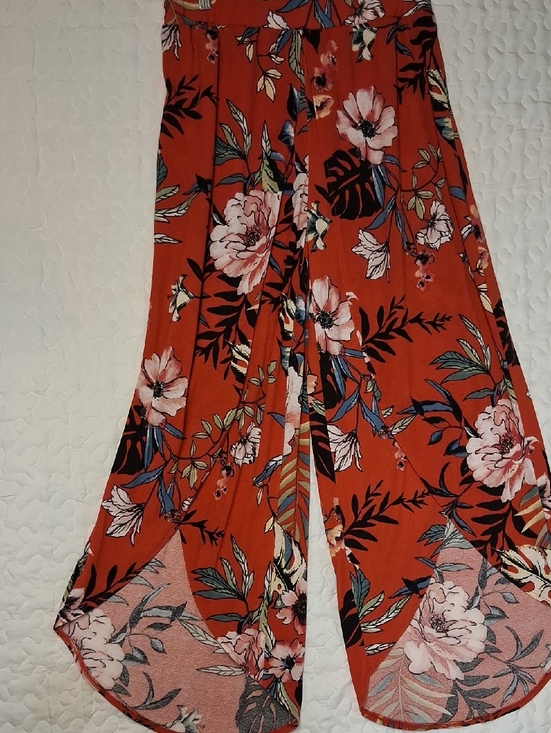 eye candy Pants - eye candy Wrap Wide Leg Floral Pants in Red Orange with Pink & Black Accents